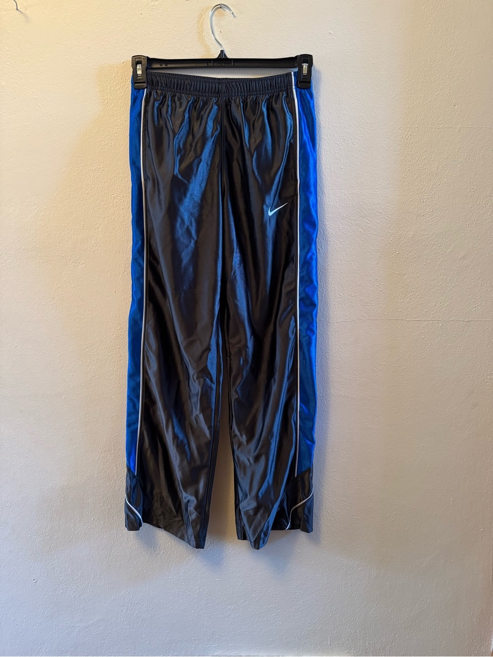 EUC- Vintage Nike Shiny Nylon Track Pants – Dark Grey with Royal Blue Sides - Picture 2 of 10